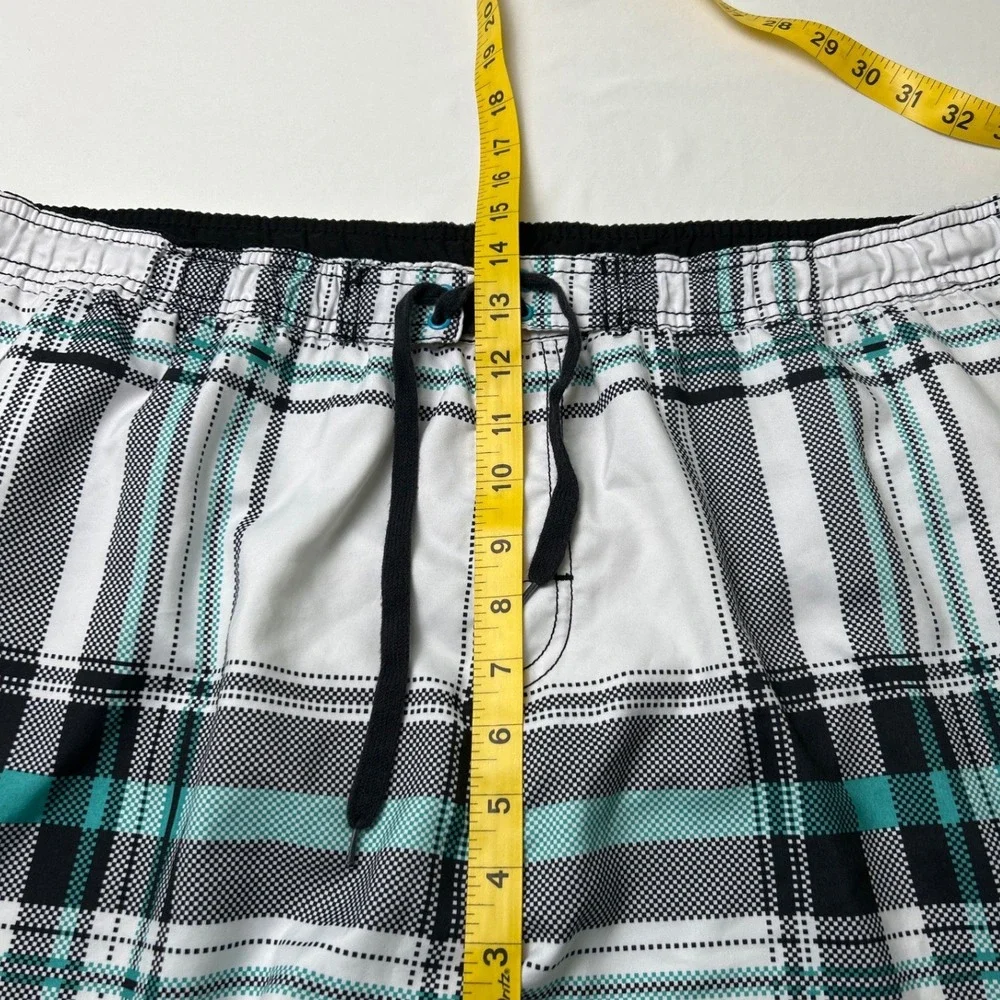 Burnside Mens Plaid Cargo Board Shorts Size XL White Black Teal Surf Swim Beach